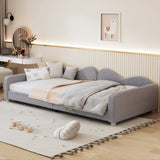 Twin size Upholstered Daybed, Sherpa Fabric Sofabed with Cloud-Shaped Backrest, No Box-spring N733P234602E