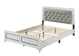 Grey and White Queen Bed with LED Light Padded Headboard B062P215387