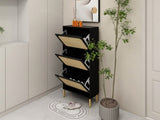 ZNTS Natural Rattan 3 Door Shoe Rack, Freestanding Modern Shoe Storage Cabinet, for Entryway W688106927