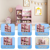 Pink Kids Wooden Bookshelf Toy Storage Organizer with Bookcase, Kid's Bin Storage Unit with 6 W2876P233556
