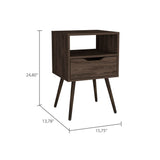 Nightstand 25"H, Superior Top, Four Legs, One Open Shelf, One Drawer, Dark Walnut B097132995