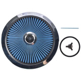 14" x 3" Air Cleaner Set Super Flow Washable Element Blue Recessed Chrome Top 10731620