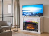 43" Shaker White Fireplace Media Console, Single Mantel with RGB Lights for 18" Fireplace Insert 58783641