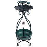 Dark green Solar Bird Bath Feeder Combo with Flower Planter Pedestal and Solar Lights 41401767