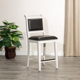 24" Counter Stool, Antique White Finish, Black Leather Seat B04681329
