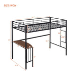 ZNTS Twin Metal Loft Bed with Desk, Ladder and Guardrails, Loft Bed for Bedroom, Black MF286452AAB