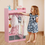 ZNTS Kids Costume Organizer、 Costume Rack、Kids Armoire、Open Hanging Armoire Closet with Mirror-PINK 52444756