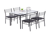 Iron Glass Dining Table and Chairs Black One Table and Four Chairs PU Cushion 36919194