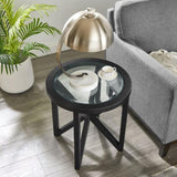 Modern simple coffee table, tempered coffee table solid wood base round transparent 09076037