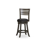 24" Counter Height Slat Back Swivel Stool, Weathered Gray Finish, Charcoal Fabric Seat B04660698