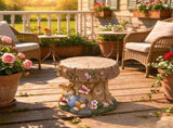 16.93" Sculptures Garden Statues, Rabbit Tree Stump Stool Garden Statue, Magnesium Oxide Stone W6572P574576