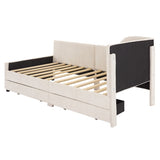 Twin Size L-Shaped Corduroy Daybed,Upholstered Bed Frame with 2 Storage Drawers, Beige N733P171470A