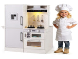 White Dual-Sided Kids Play Kitchen with Water Dispenser and Range Hood for 3 Years Old 57436344