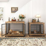 ZNTS Furniture Dog Cage Crate with Double Doors, Rustic Brown, 38.58'' W x 25.2'' D x 27.17'' H W116291738