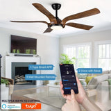 ZNTS Smart 56" Integrated LED Ceiling Fan with Antique Brown Blades in Matte Black Fan Body Finish W1367P222517