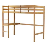 ZNTS Twin High Loft Bed, Rubber Wood Loft Bed with Safety Guardrail, built-in desk, ladder,White Oak 64025790