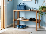 Natural Wood Folding Storage Shelf, Slatted Drainage Design Portable Display Rack for Indoor Outdoor 71835974