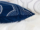Holiday Blue Velvet Throw Pillow with White Snowflake Embroidery, 20x20 with Insert Set of 4 B357P609100