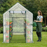 Large Walk-in Greenhouse with PE Cover & Side Windows, 12-Shelf Indoor Outdoor Portable Greenhouse 09109827