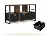 Industrial & Rustic Storage Cabinet, 3 Open Shelves & 3 Foldable Fabric Drawers Console Table, 38184093
