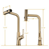 Brushed Gold Kitchen waterfall faucet with down sprayer, single handle kitchen sink faucet with W1217P146514