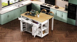 K&K 47 inch Kitchen Island with Extendable Dining Table, Rubber Wood Veneer Kitchen Table with N707P215327W