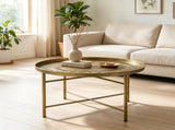 24 Inch Round Coffee Table for Living Room, Hammered Tray Top Center Table with Metal Frame for 94944205