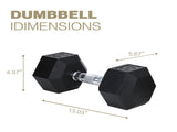 30LB HDRS Rubber Coated Solid Cast Iron Dumbbell with Contoured Chrome Handle, Hexagon 71566476