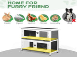 2 Story Solid Wood Rabbit Hutch Bunny Cage with 2 Large Main Rooms, Indoor Outdoor Rabbit House 48194609