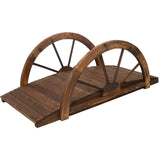 3.3ft Wooden Garden Bridge Arc Footbridge with Half-Wheel Style Railings & Solid Fir Construction, W465P221160