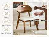 2 walnut colored solid wood dining chairs, white PU soft seat cushions, hollowed out backrests, and W1151P455539