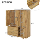 4 Door Wardrobe Armoire Closet with 3 Drawers, Natural 19066469