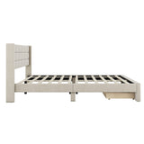 ZNTS Queen Size Upholstered Platform Bed with A Big Drawer, Beige 73394910