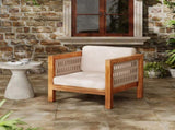 Acacia Wood Outdoor Club Chair with Beige Rope Arm and Beige Cushions,400 lbs Capacity N779P359687B