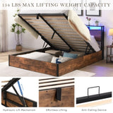 Lift-up Storage Frame, Full Size Frame with Bookcase Headboard & LED Lights, Wooden Platform W1916P184709