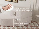 Modern Floor Sofa with 2 Pillows,Convertible Teddy Fabric Foam-Filled Sleeper Sofa Bed,15" Full Size 69042195
