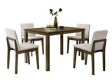 Dark Walnut Finish 5pc Dining Room Set Dining Table 4x Chairs Beige Fabric Chair Seat Kitchen B011119000