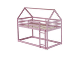 Twin over Twin Rubber Wood Floor Bunk Bed, with ladder,Guardrails,House-Shaped-Bunk Bed,Pink W504P206867