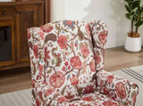 Modern Accent with Retro Wood Legs, Comfy Upholstered Armchair, Floral Design Single Sofa 80427562