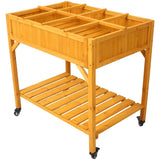 Elevated 8 Pocket Herb Garden Bed, Mobile Raised Customizable Wood Planter for Herbs, Vegetables, W465P189512