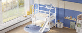House Bunk Bed with Convertible Slide and Ladder, Floor Bunk Bed Twin Over Twin with Safety W1858P241095