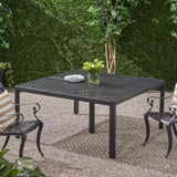 Outdoor Modern Aluminum Dining Table with Woven Accents, Antique Matte Black 65144.00BLK