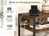 3-Tier Industrial Side with Charging Station, 2 AC Outlets USB Type-C Port Rustic Brown End 25342236