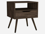 Nightstand 25"H, Superior Top, Four Legs, One Open Shelf, One Drawer, Dark Walnut B097132995