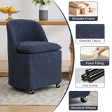 058-Set of 2 Chenille Fabric Dining Chairs With Universal Wheels,Blue W527P242553