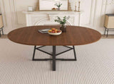 47 Inch Extendable Round Dining Table for 4-8 with Storage, Walnut Finish Circle Dining Table with 25685087