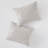 3-Piece Tufted Cotton Chenille Medallion Comforter Set Grey Full/Queen B03597077