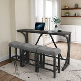 Bar Table Set with Power Outlet, Bar Table and Chairs Set, 4 Piece Dining Table Set, Industrial W487P333506
