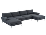 280*130*85 U-Shaped 4-Seat Linen Seat Frame Wooden Frame Back Iron Frame Silver Feet Indoor Modular 62447468