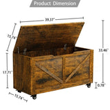 Storage Chest, Storage Trunk on Wheels with Brakes, Sturdy Storage Bench Supports 300 lb, Wooden GL-W1785136023